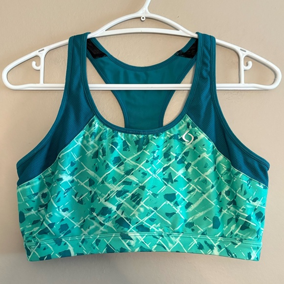 4/$10🎄Moving Comfort Teal Abstract Print Racerback Sports Bra - Picture 2 of 11